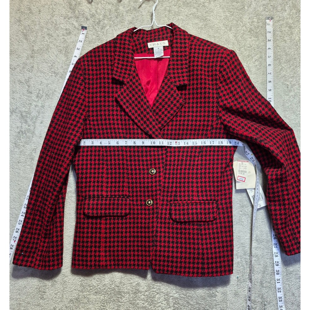 Vintage Chaus Red Black Houndstooth Wool Blend Blazer Jacket NWT Size 16 - Picture 5 of 6